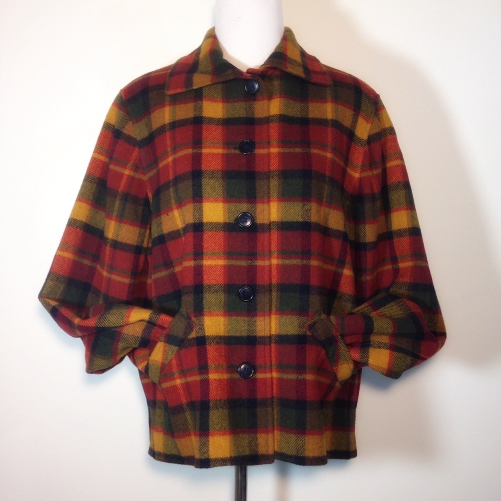 Retro Fall Plaid Wool Blend Jacket Size 12